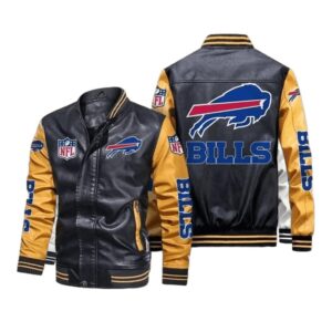Buffalo Bills Black Yellow Bomber Leather Jacket