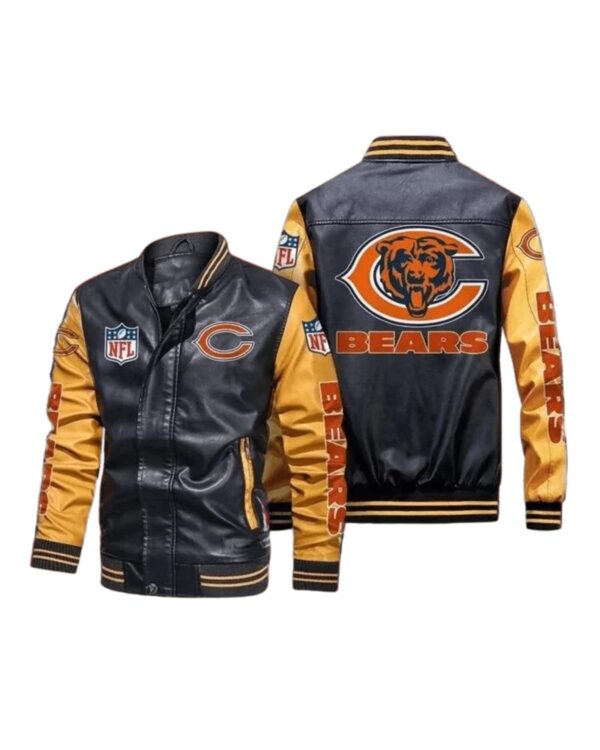 Chicago Bears Black Yellow Bomber Leather Jacket