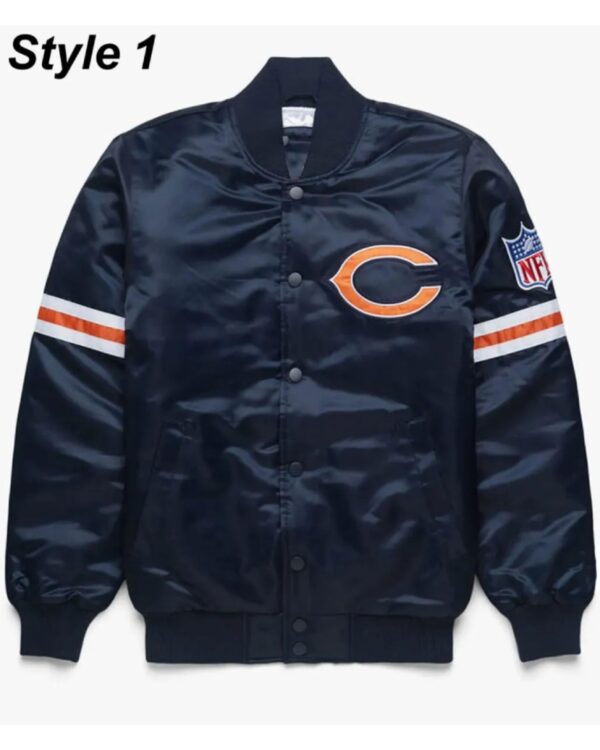 Starter Chicago Bears Satin Navy Blue Bomber Jacket