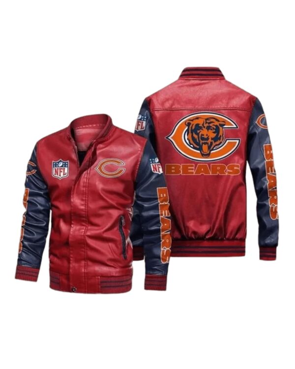 Chicago Bears Red Navy Bomber Leather Jacket