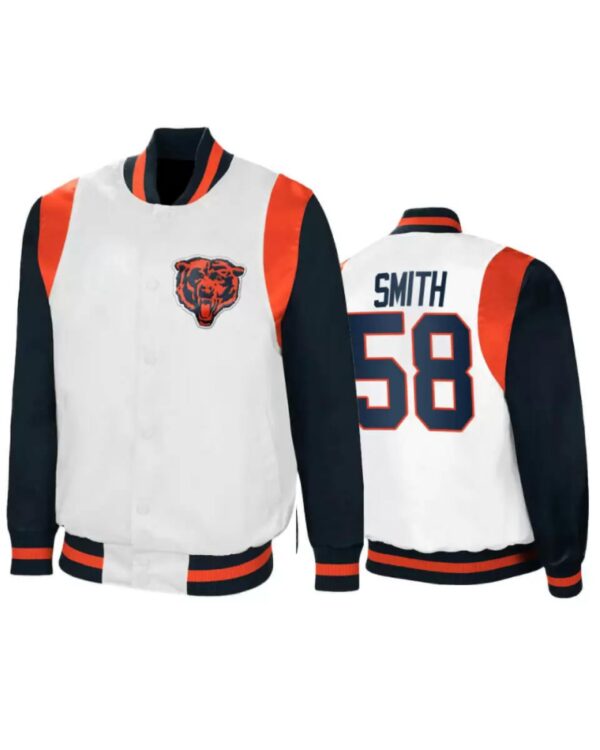 Chicago Bears Roquan Smith White Navy Satin Jacket