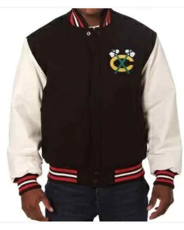 Chicago Blackhawks Black Two Tone Wool Leather Jacket