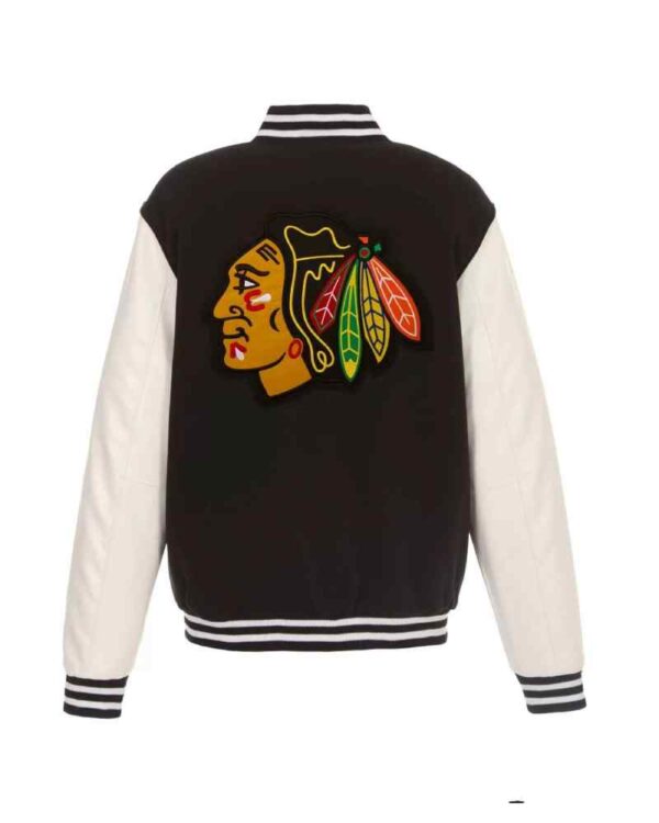 Chicago Blackhawks Black White NHL Varsity Jacket