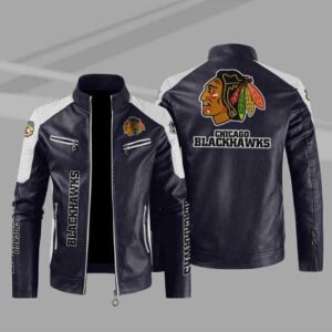Chicago Blackhawks Block Blue White Leather Jacket