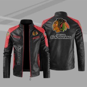 Chicago Blackhawks Block Red Black Leather Jacket
