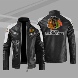 Chicago Blackhawks Block White Black Leather Jacket