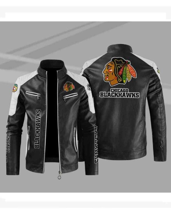 Chicago Blackhawks Block White Black Leather Jacket