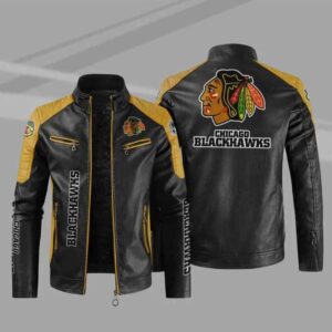 Chicago Blackhawks Block Yellow Black Leather Jacket