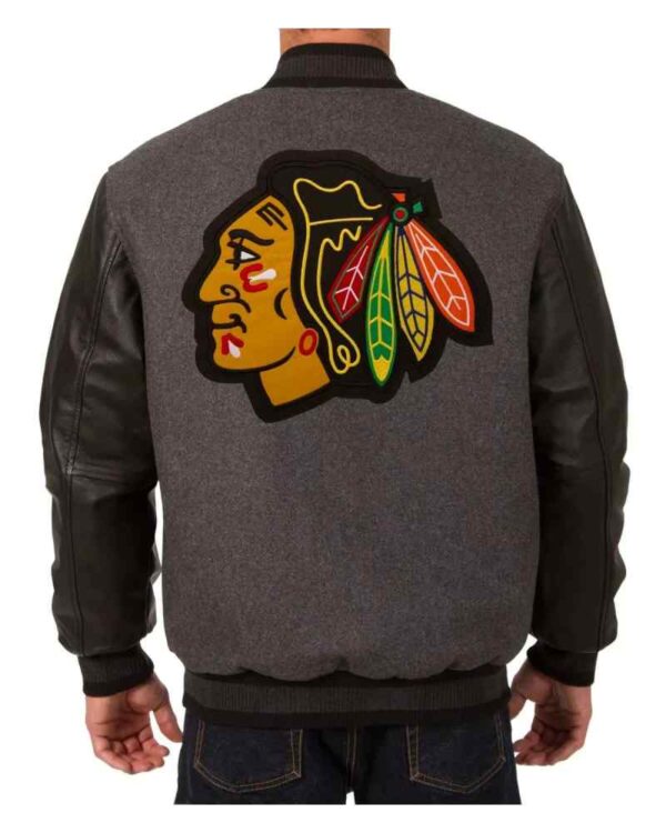 Chicago Blackhawks Charcoal Wool and Leather Jacket