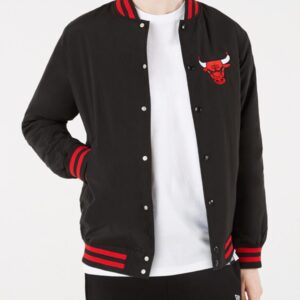 Chicago Bulls Logo Bomber Black Cotton Jacket