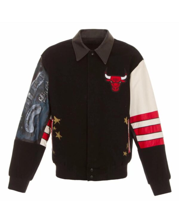 Chicago Bulls Hand Painted Wool and Leather Jacket