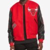 Chicago Bulls Red Wool and Black Leather Varsity Jacket
