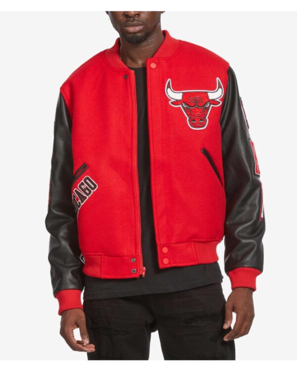 Chicago Bulls Red Wool and Black Leather Varsity Jacket