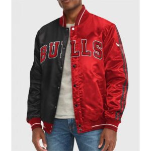 NBA Chicago Bulls Red and Black Satin Full-Snap Varsity Jacket