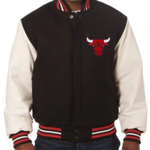 Chicago Bulls Varsity Black Wool and White Jacket