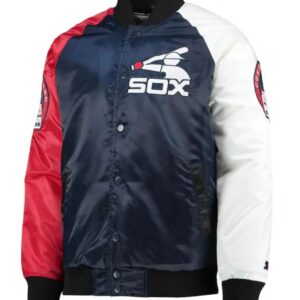 Starter Navy Blue and Red Chicago White Sox Tri-Color Full-Snap Varsity Satin Jacket