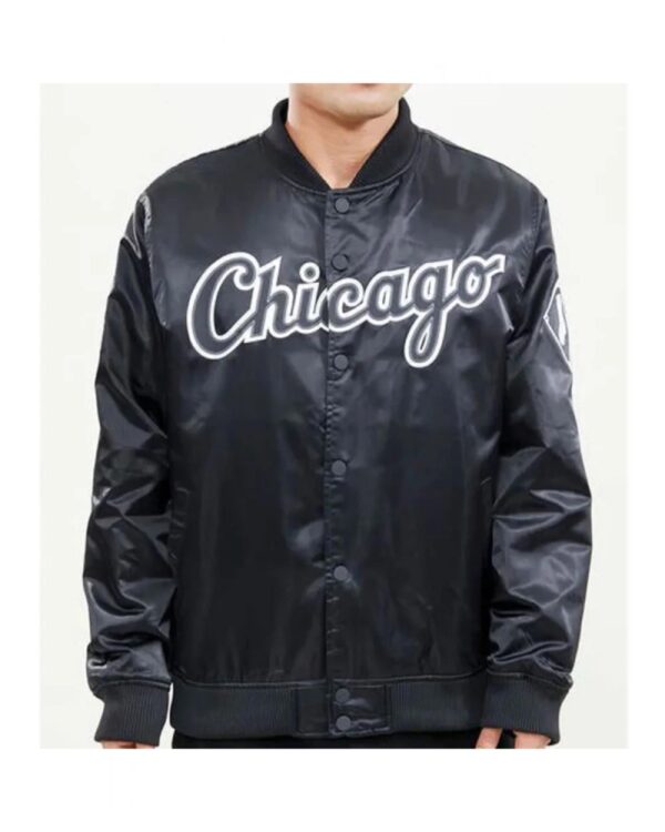 Chicago White Sox Wordmark Black and White Satin Bomber Full-Snap Jacket