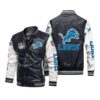 Detroit Lions Black White Bomber Leather Jacket