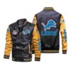 Detroit Lions Black Yellow Bomber Leather Jacket