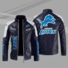 Detroit Lions Blue Color Block Leather Jacket
