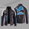 Detroit Lions Maroon Color Block Leather Jacket