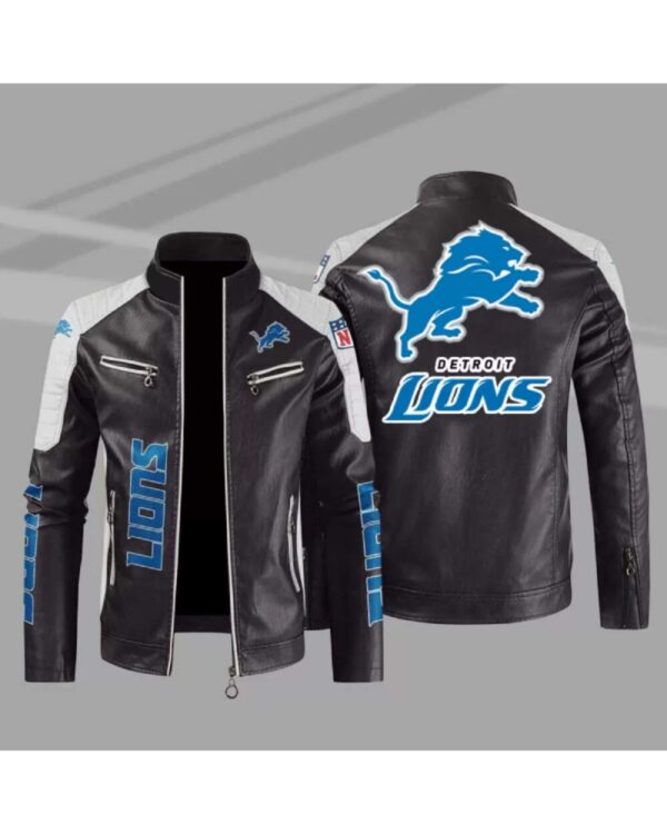 Detroit Lions Maroon Color Block Leather Jacket