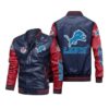 Detroit Lions Navy Red Bomber Leather Jacket