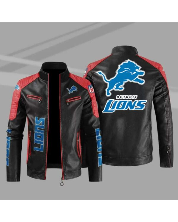 Detroit Lions Red Color Block Leather Jacket