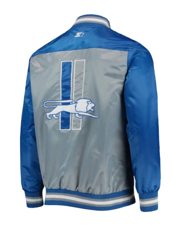 Detroit Lions The Tradition II Grey and Blue Varsity Satin Jacket