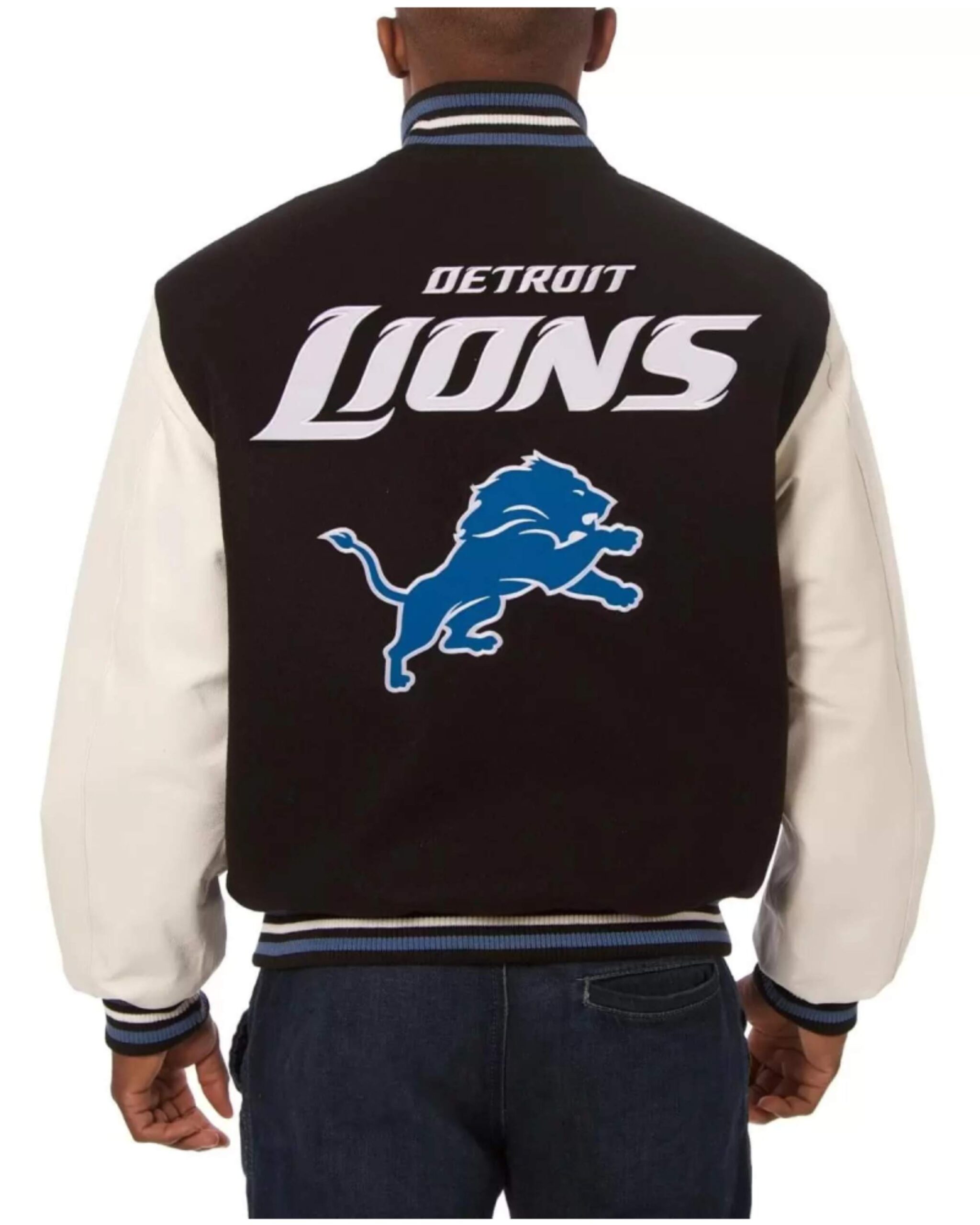 DETROIT LIONS TWO-TONE WOOL AND LEATHER JACKET - BLACK/WHITE