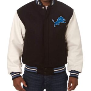Detroit Lions Two Tone Wool and Leather Jacket