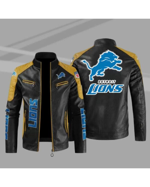 Detroit Lions Yellow Color Block Leather Jacket