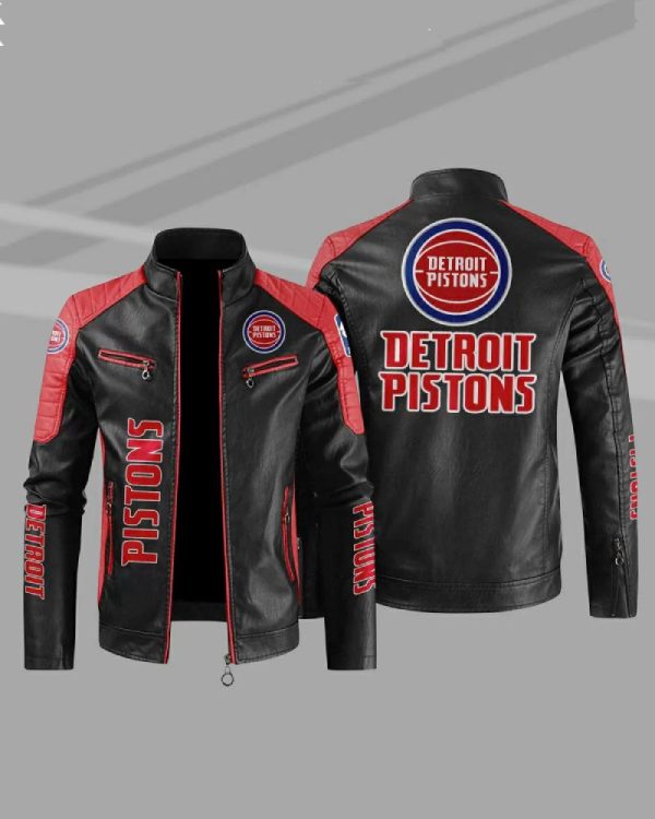 Detroit Pistons Block Red Black NBA Leather Jacket