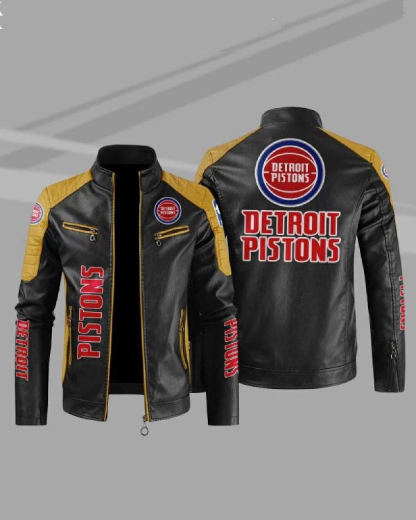 Detroit Pistons Block Yellow Black NBA Leather Jacket