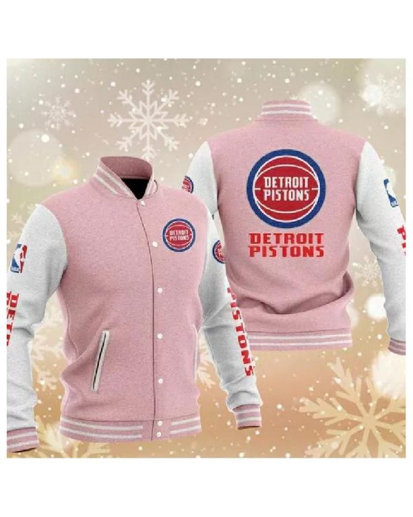 Detroit Pistons Pink Varsity Baseball Jacket
