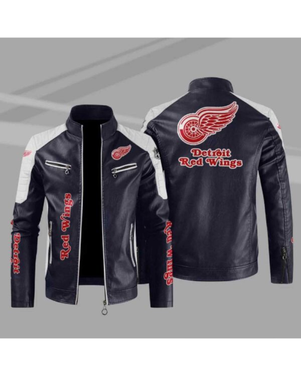 Detroit Red Wings Block Blue White Leather Jacket