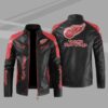 Detroit Red Wings Block Red Black Leather Jacket