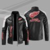 Detroit Red Wings Block White Black Leather Jacket