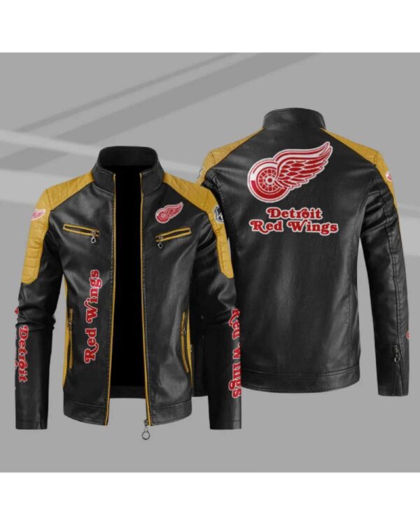 Detroit Red Wings Block Yellow Black Leather Jacket