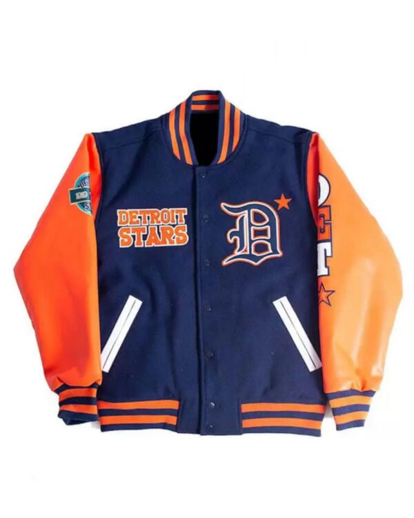 NLBM Team Detroit Stars Orange and Blue Baseball Varsity Jacket