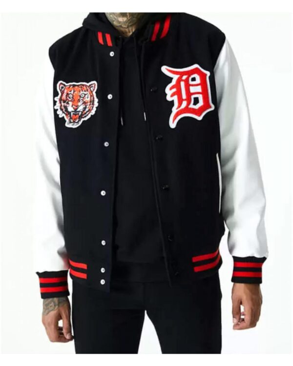 Detroit Tigers Letterman White and Black Jacket