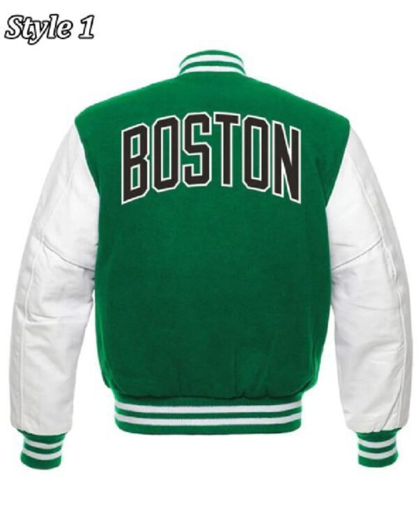 Green and White Boston Celtics Varsity Wool/Leather Full-Snap Jacket