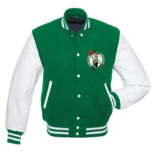 Green and White Boston Celtics Varsity Wool/Leather Full-Snap Jacket