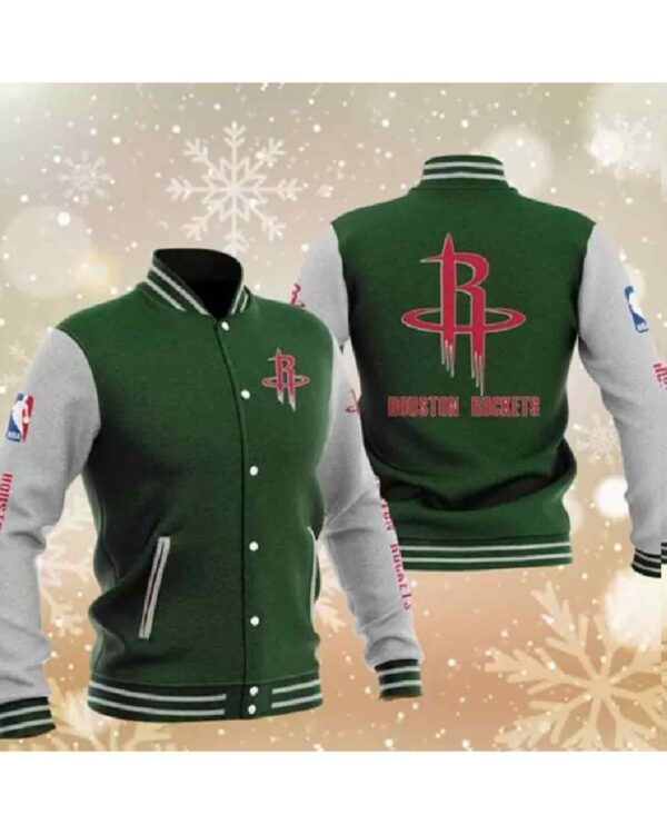 Green Houston Rockets Varsity Baseball Jacket