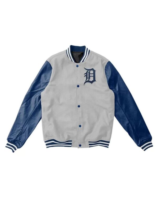 Grey MLB Detroit Tigers Wool Leather Jacket