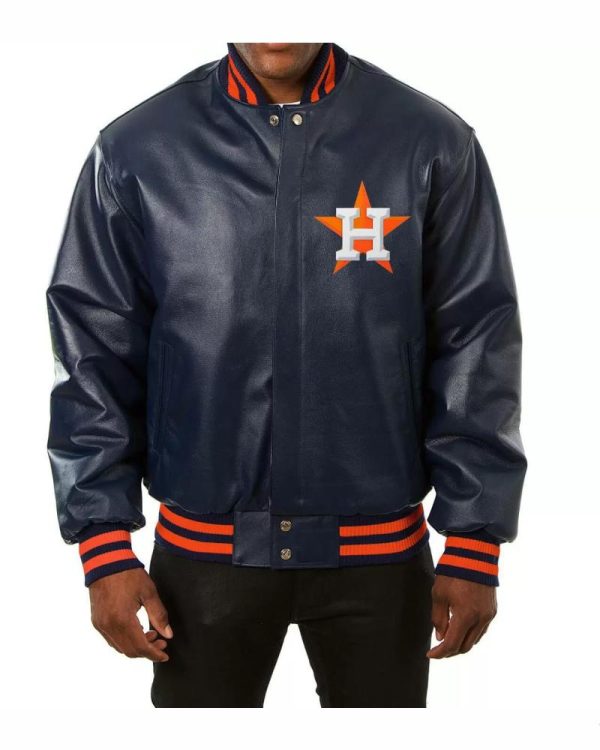 Houston Astros Blue Bomber Leather Jacket