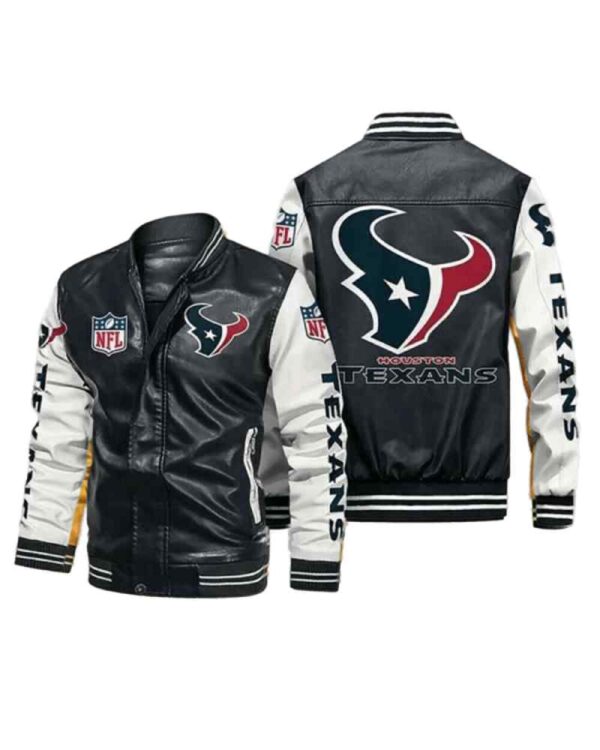 Houston Texans Black White Bomber Leather Jacket