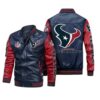 Houston Texans Navy Red Bomber Leather Jacket