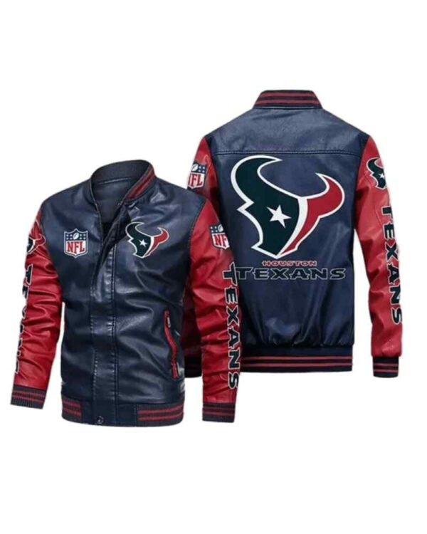 Houston Texans Navy Red Bomber Leather Jacket