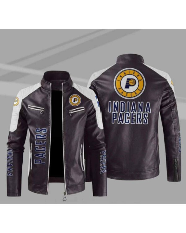 Indiana Pacers Block Brown White NBA Leather Jacket